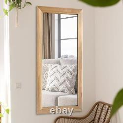 Large Wooden Framed Wall Mirror, Rustic Hanging Mirror, 47x22 Natural Wood