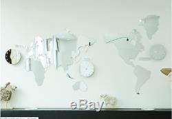 Large World Map Wall Clock Mirror DIY Sticker 3Clock Puzzle Decor Interior Gift