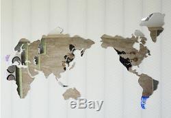 Large World Map Wall Clock Mirror DIY Sticker 3Clock Puzzle Decor Interior Gift