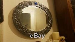 Large antique Arts & Crafts pewter beaten wall mirror 1917 measures 2' x 22