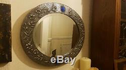 Large antique Arts & Crafts pewter beaten wall mirror 1917 measures 2' x 22
