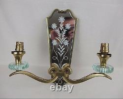 Large antique french bronze & mirror wall sconce lamp light art deco style
