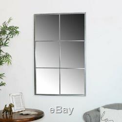 Large brushed silver rectangle window style wall mirror rustic industrial decor