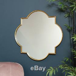 Large decorative gold wall mirror quatrefoil shape exotic eastern living room