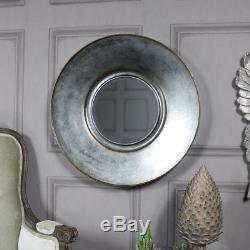 Large grey bronzed patina round wall mirror shabby vintage chic home decor gift