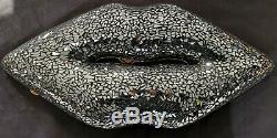 Large mirrored Silver sparkly Black Mosaic Decorative Lips Stunning Wall Decor