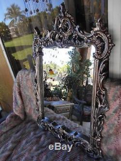 Large ornate WALL MIRROR new paint silver withmixed metallics 38 1/4 tall