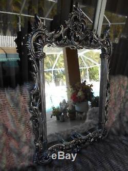 Large ornate WALL MIRROR new paint silver withmixed metallics 38 1/4 tall