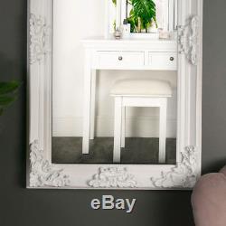 Large ornate matt white wall mirror floor leaner vintage French shabby chic home