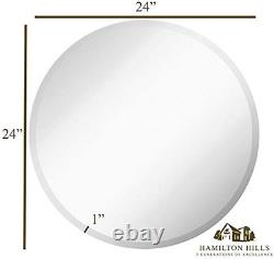 Large round Mirror 24 Inch Polished Glass Frameless, Lightweight Mirror for Wall