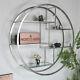 Large round antique silver bevelled mirror wall shelf display unit vintage home