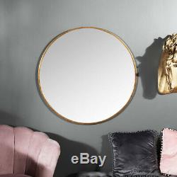 Large round gold framed wall mounted mirror vintage chic bathroom living room