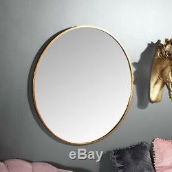 Large round gold framed wall mounted mirror vintage chic bathroom living room
