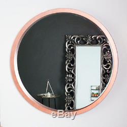 Large round metallic copper wall mirror modern Scandi living room hallway home