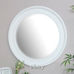 Large round white wall mirror vintage shabby chic living room hallway display