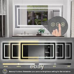 Led Bathroom Mirror Dimmable Large Lighted Vanity Mirror Anti-Fog Shatter-Proof