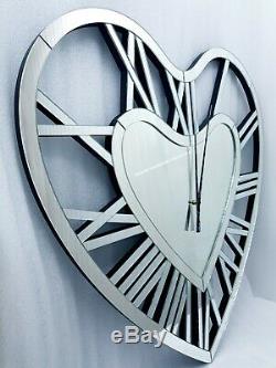 Love Heart Design Silver Mirrored Wall Clock Extra Large 70x70cm