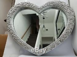 Love Heart Wall Mirror Shabby Chic Large Antique French Rose Silver 110x90cm