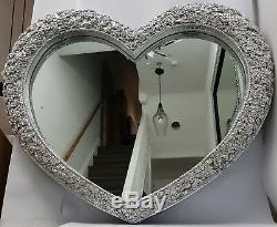 Love Heart Wall Mirror Shabby Chic Large Antique French Rose Silver 110x90cm