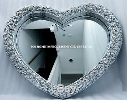 Love Heart Wall Mirror Silver Large Antique French Style Shabby Chic 77x67x5cm
