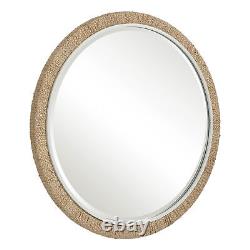 Luxe Large Braided Rope Frame Round Wall Mirror 40 in Natural Banana Leaf White
