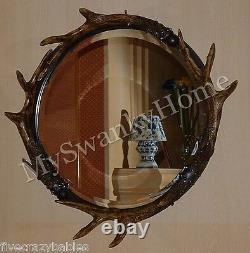 Luxury Rustic Round Antler Wall Mirror Lodge Eco Friendly Designer Ranch Large