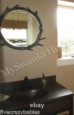 Luxury Rustic Round Antler Wall Mirror Lodge Eco Friendly Designer Ranch Large