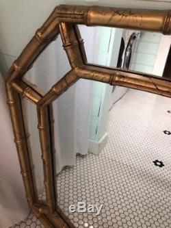 Mid Century Large Gold Gilt Wall Mirror Octagon Faux BAMBOO Chinoiserie