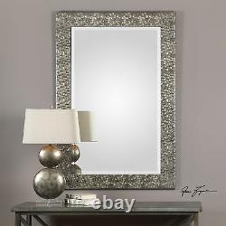 Mid Century Modern Abstract Silver Gray Wall Mirror 59 Textured Shapes Large