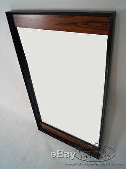 Mid Century Modern Black & Rosewood Large Rectangular Wall Mirror