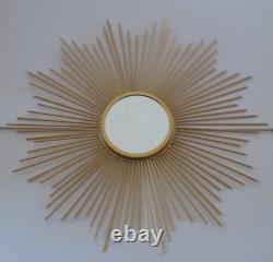 Mid-Century Modern Large Metal Sunburst Wall Plaque With Mirror