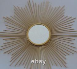 Mid-Century Modern Large Metal Sunburst Wall Plaque With Mirror