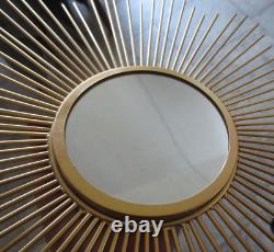 Mid-Century Modern Large Metal Sunburst Wall Plaque With Mirror