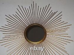 Mid-Century Modern Large Metal Sunburst Wall Plaque With Mirror