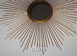 Mid-Century Modern Large Metal Sunburst Wall Plaque With Mirror