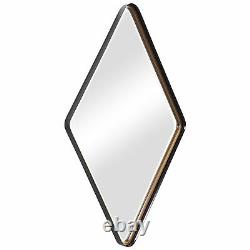 Minimalist Black Gold Diamond Shape Wall Mirror Vanity Metal 42 in Large
