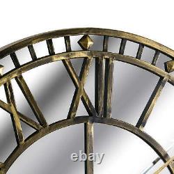 Mirrored WALL CLOCK Skeleton Style Brass Finish LARGE 80cm Contemporary Clock