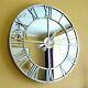 Mirrored WALL CLOCK Skeleton Style Silver Finish LARGE 80cm Contemporary Clock