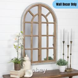 Modern Farmhouse Arch Wall Mirror Windowpane Design Large Wooden Accent Decor