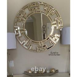 Modern Glam Wall Mirror Large Accent Greek Key Gold & Mirrored Finish Home Decor