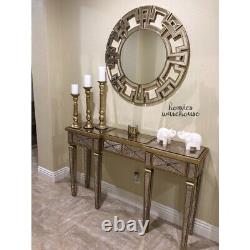 Modern Glam Wall Mirror Large Accent Greek Key Gold & Mirrored Finish Home Decor