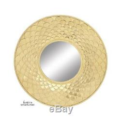 Modern Gold Wall Mirror Large Round Metal Glam Sculpture Frame Decorative Accent
