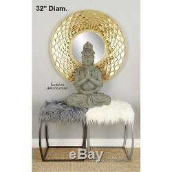 Modern Gold Wall Mirror Large Round Metal Glam Sculpture Frame Decorative Accent