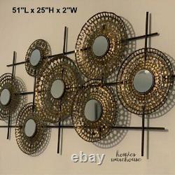 Modern Metal Wall Art Decor 3D Bronze Circles Mirrored on Hanging Grid Sculpture