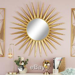 Modern Retro Sun Wall Mirror Decorative Sculpture Art Metal Sunburst Large Round