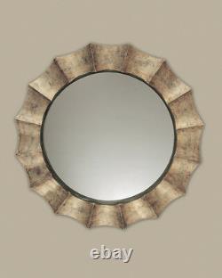 Modern Round Antiqued Silver Leaf Champagne Wall Mirror Large 41