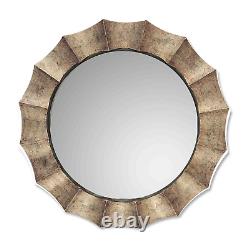 Modern Round Antiqued Silver Leaf Champagne Wall Mirror Large 41