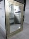 Modern Silver Champagne Beveled Stepped Edge Wood Vanity Wall Mirror Large Chic