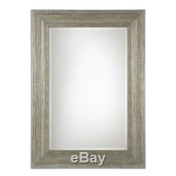 Modern Silver Champagne Beveled Stepped Edge Wood Vanity Wall Mirror Large Chic