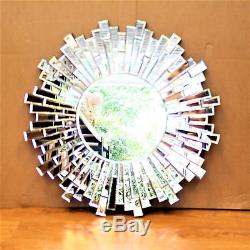 Modern Unique 3D Sunburst All Glass Venetian Round Wall Mirror 76CM Large